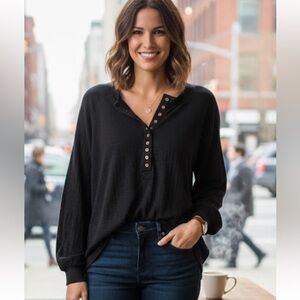We The Free Black Button-Down Shirt